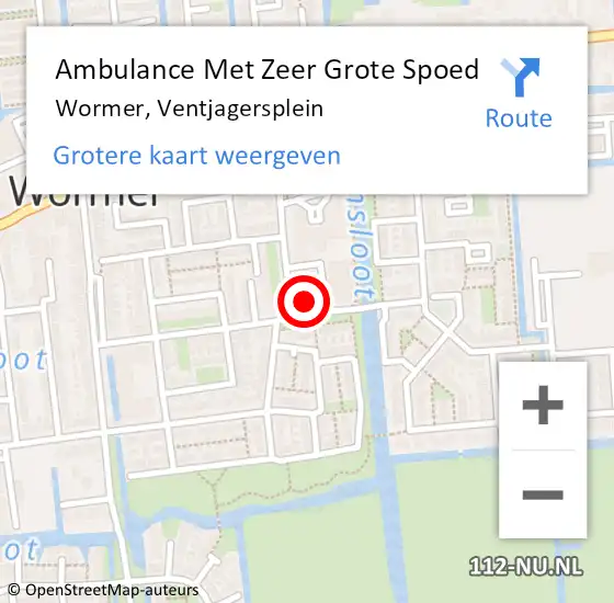 Locatie op kaart van de 112 melding: Ambulance Met Zeer Grote Spoed Naar Wormer, Ventjagersplein op 2 november 2024 08:35