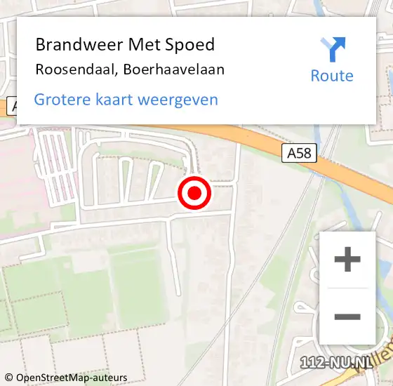 Locatie op kaart van de 112 melding: Brandweer Met Spoed Naar Roosendaal, Boerhaavelaan op 2 november 2024 08:51