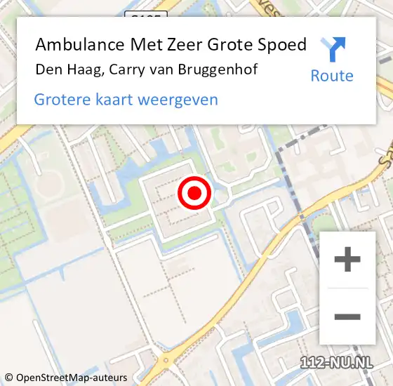 Locatie op kaart van de 112 melding: Ambulance Met Zeer Grote Spoed Naar Den Haag, Carry van Bruggenhof op 2 november 2024 09:01