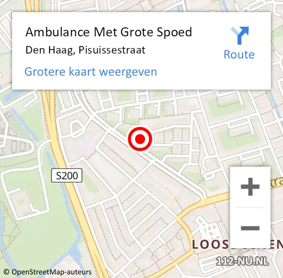 Locatie op kaart van de 112 melding: Ambulance Met Grote Spoed Naar Den Haag, Pisuissestraat op 2 november 2024 09:15