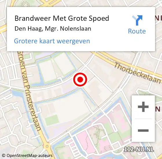 Locatie op kaart van de 112 melding: Brandweer Met Grote Spoed Naar Den Haag, Mgr. Nolenslaan op 2 november 2024 10:08