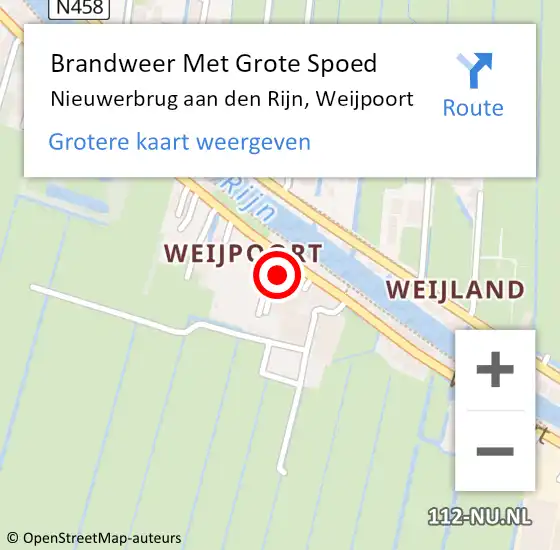 Locatie op kaart van de 112 melding: Brandweer Met Grote Spoed Naar Nieuwerbrug aan den Rijn, Weijpoort op 2 november 2024 10:15