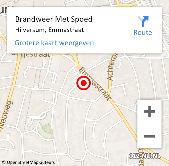 Locatie op kaart van de 112 melding: Brandweer Met Spoed Naar Hilversum, Emmastraat op 2 november 2024 10:30