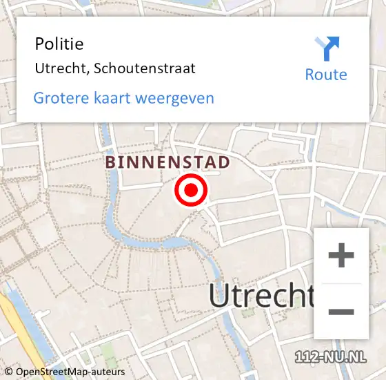 Locatie op kaart van de 112 melding: Politie Utrecht, Schoutenstraat op 2 november 2024 11:27