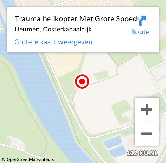 Locatie op kaart van de 112 melding: Trauma helikopter Met Grote Spoed Naar Heumen, Oosterkanaaldijk op 2 november 2024 11:29