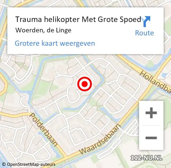 Locatie op kaart van de 112 melding: Trauma helikopter Met Grote Spoed Naar Woerden, de Linge op 2 november 2024 11:37