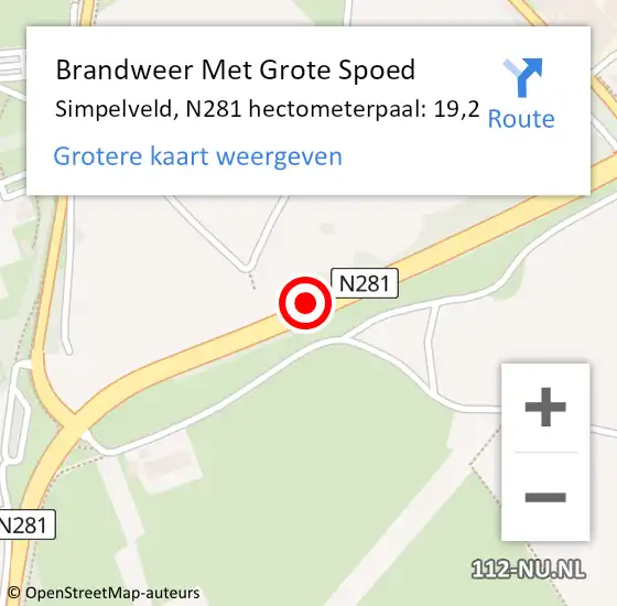 Locatie op kaart van de 112 melding: Brandweer Met Grote Spoed Naar Simpelveld, N281 hectometerpaal: 19,2 op 2 november 2024 11:39