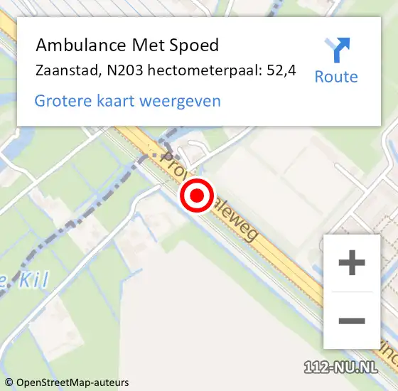 Locatie op kaart van de 112 melding: Ambulance Met Spoed Naar Zaanstad, N203 hectometerpaal: 52,4 op 2 november 2024 11:45