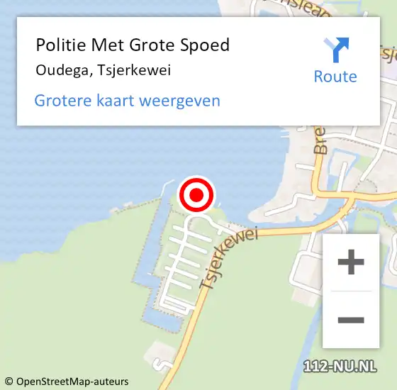 Locatie op kaart van de 112 melding: Politie Met Grote Spoed Naar Oudega, Tsjerkewei op 2 november 2024 11:54