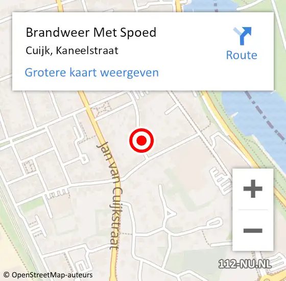 Locatie op kaart van de 112 melding: Brandweer Met Spoed Naar Cuijk, Kaneelstraat op 2 november 2024 12:03