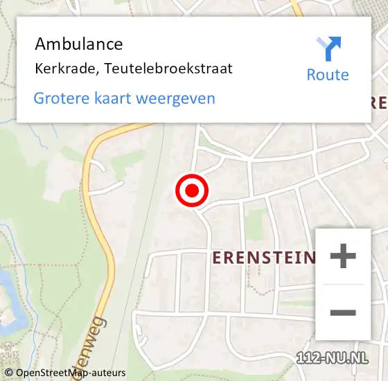 Locatie op kaart van de 112 melding: Ambulance Kerkrade, Teutelebroekstraat op 25 oktober 2014 15:31