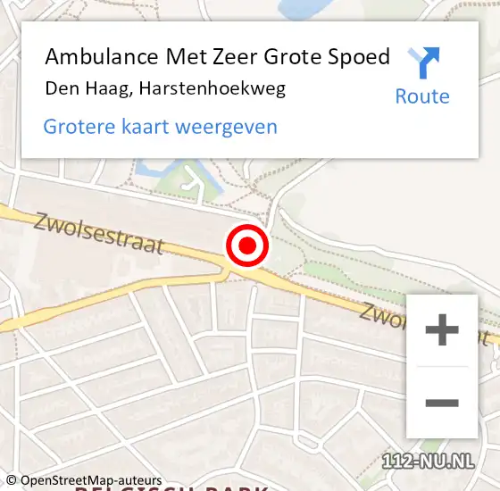 Locatie op kaart van de 112 melding: Ambulance Met Zeer Grote Spoed Naar Den Haag, Harstenhoekweg op 2 november 2024 12:40