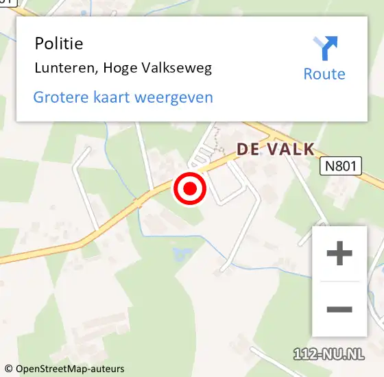 Locatie op kaart van de 112 melding: Politie Lunteren, Hoge Valkseweg op 2 november 2024 13:14