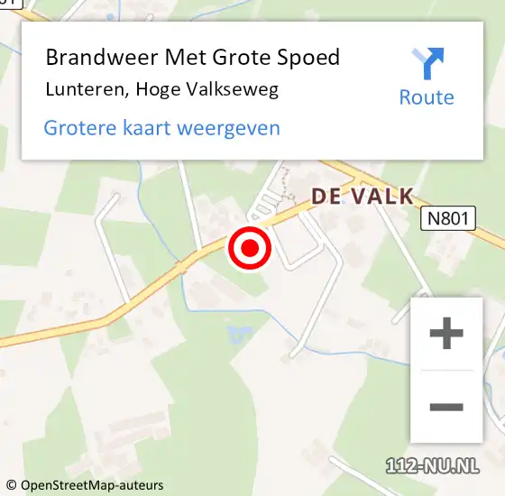 Locatie op kaart van de 112 melding: Brandweer Met Grote Spoed Naar Lunteren, Hoge Valkseweg op 2 november 2024 13:15