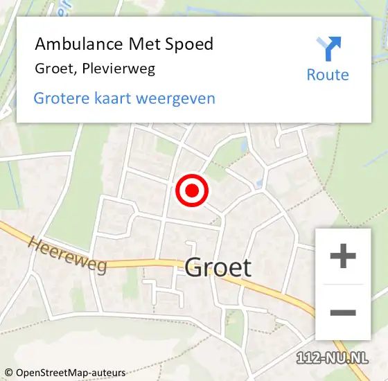 Locatie op kaart van de 112 melding: Ambulance Met Spoed Naar Groet, Plevierweg op 2 november 2024 13:24