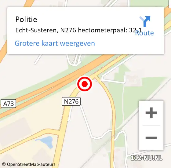 Locatie op kaart van de 112 melding: Politie Echt-Susteren, N276 hectometerpaal: 32,1 op 2 november 2024 13:37