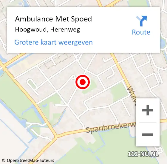 Locatie op kaart van de 112 melding: Ambulance Met Spoed Naar Hoogwoud, Herenweg op 2 november 2024 13:40