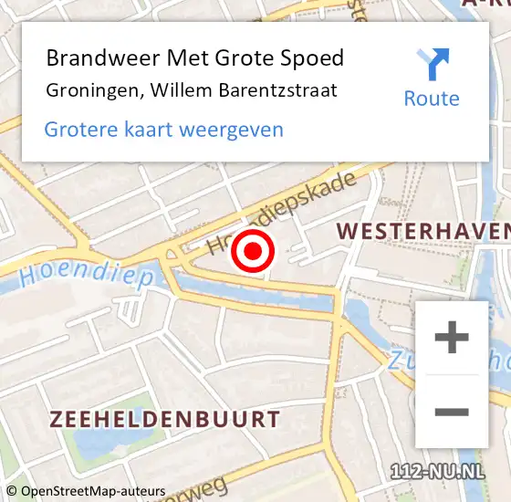 Locatie op kaart van de 112 melding: Brandweer Met Grote Spoed Naar Groningen, Willem Barentzstraat op 25 oktober 2014 15:39