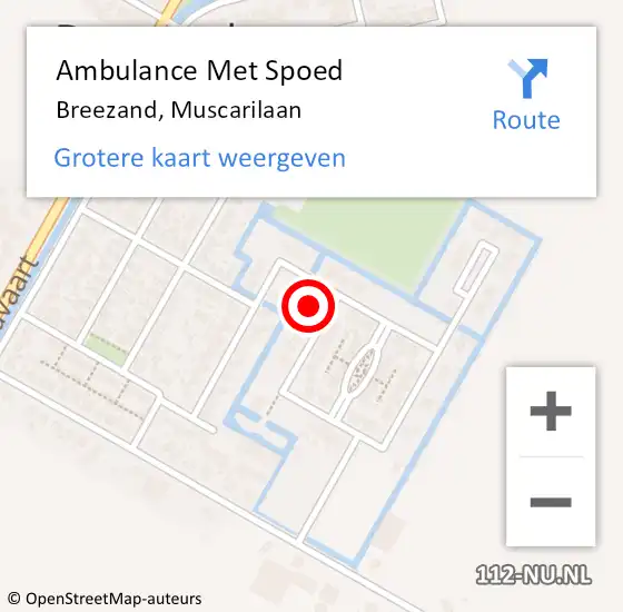 Locatie op kaart van de 112 melding: Ambulance Met Spoed Naar Breezand, Muscarilaan op 2 november 2024 14:06