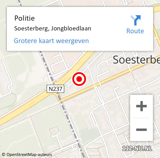 Locatie op kaart van de 112 melding: Politie Soesterberg, Jongbloedlaan op 2 november 2024 14:10