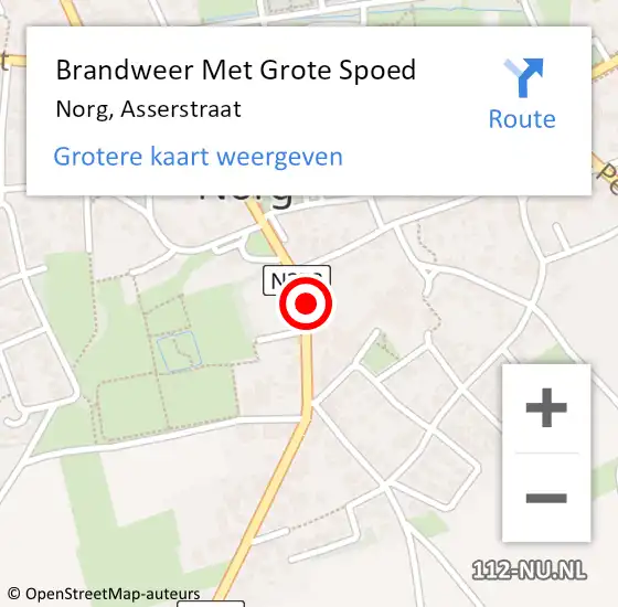 Locatie op kaart van de 112 melding: Brandweer Met Grote Spoed Naar Norg, Asserstraat op 2 november 2024 14:12