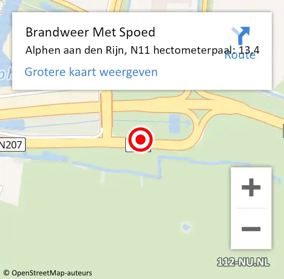 Locatie op kaart van de 112 melding: Brandweer Met Spoed Naar Alphen aan den Rijn, N11 hectometerpaal: 13,4 op 2 november 2024 14:16