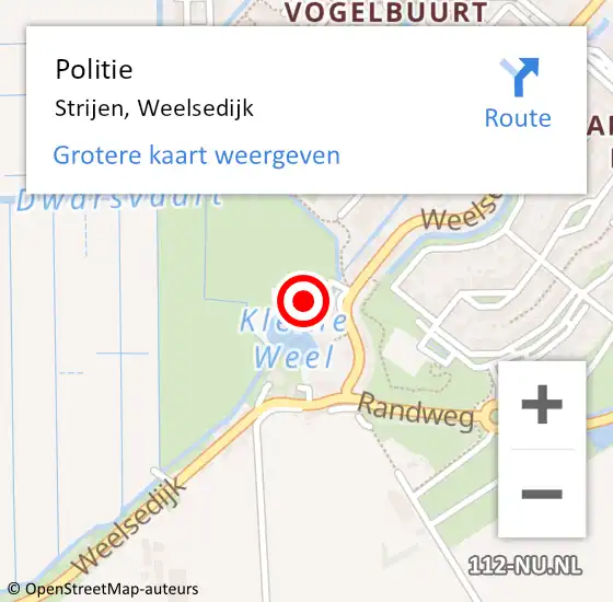 Locatie op kaart van de 112 melding: Politie Strijen, Weelsedijk op 2 november 2024 15:17