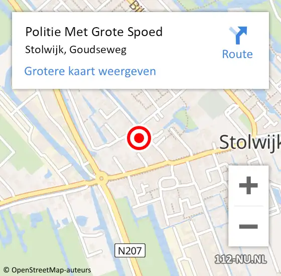 Locatie op kaart van de 112 melding: Politie Met Grote Spoed Naar Stolwijk, Goudseweg op 2 november 2024 15:23