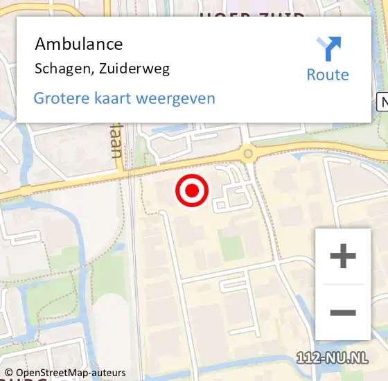 Locatie op kaart van de 112 melding: Ambulance Schagen, Zuiderweg op 2 november 2024 15:45