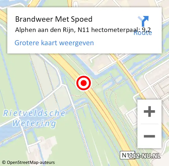 Locatie op kaart van de 112 melding: Brandweer Met Spoed Naar Alphen aan den Rijn, N11 hectometerpaal: 9,2 op 2 november 2024 16:02