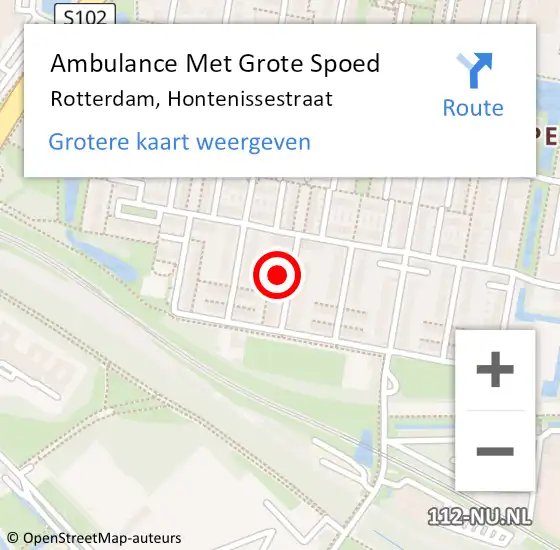 Locatie op kaart van de 112 melding: Ambulance Met Grote Spoed Naar Rotterdam, Hontenissestraat op 2 november 2024 16:16