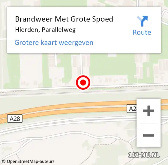 Locatie op kaart van de 112 melding: Brandweer Met Grote Spoed Naar Hierden, Parallelweg op 2 november 2024 16:23