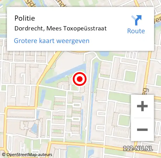 Locatie op kaart van de 112 melding: Politie Dordrecht, Mees Toxopeüsstraat op 2 november 2024 16:35