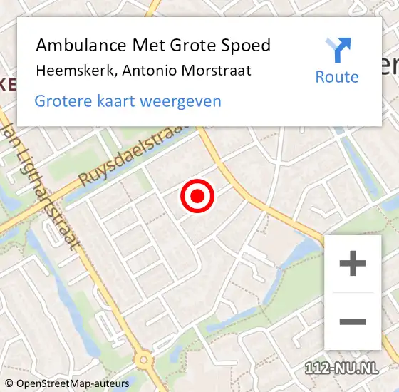 Locatie op kaart van de 112 melding: Ambulance Met Grote Spoed Naar Heemskerk, Antonio Morstraat op 2 november 2024 16:42