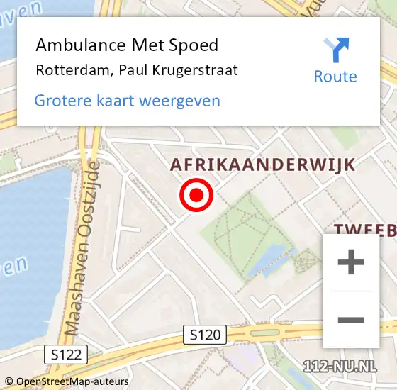 Locatie op kaart van de 112 melding: Ambulance Met Spoed Naar Rotterdam, Paul Krugerstraat op 2 november 2024 16:46