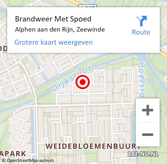 Locatie op kaart van de 112 melding: Brandweer Met Spoed Naar Alphen aan den Rijn, Zeewinde op 2 november 2024 17:45