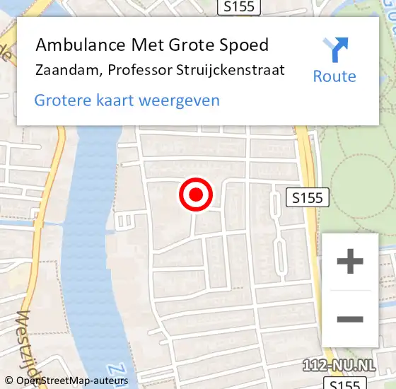 Locatie op kaart van de 112 melding: Ambulance Met Grote Spoed Naar Zaandam, Professor Struijckenstraat op 2 november 2024 17:45