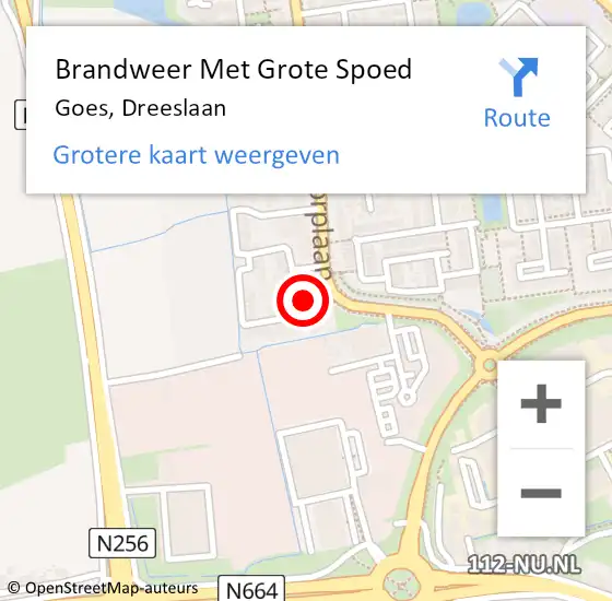 Locatie op kaart van de 112 melding: Brandweer Met Grote Spoed Naar Goes, Dreeslaan op 25 oktober 2014 16:02