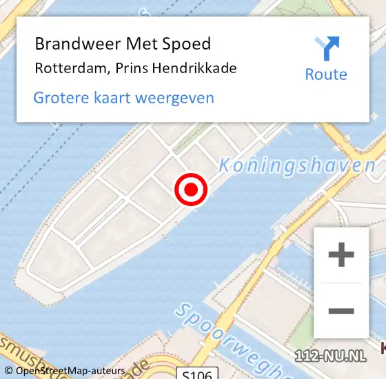 Locatie op kaart van de 112 melding: Brandweer Met Spoed Naar Rotterdam, Prins Hendrikkade op 2 november 2024 18:03