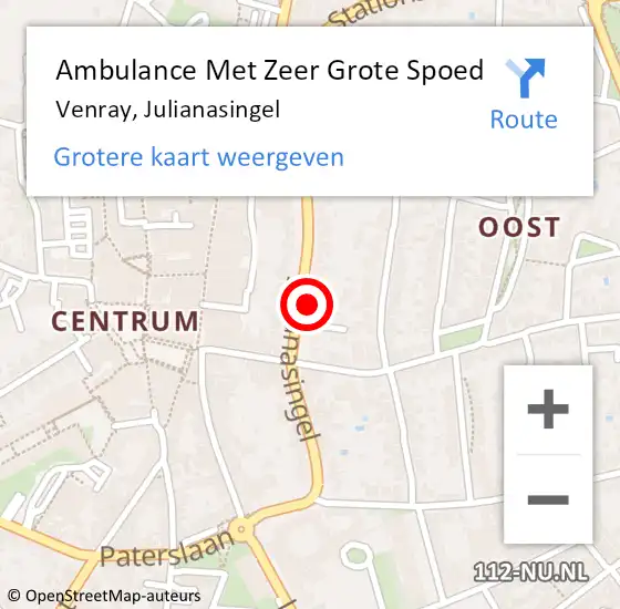 Locatie op kaart van de 112 melding: Ambulance Met Zeer Grote Spoed Naar Venray, Julianasingel op 2 november 2024 18:51