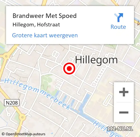 Locatie op kaart van de 112 melding: Brandweer Met Spoed Naar Hillegom, Hofstraat op 25 oktober 2014 16:07