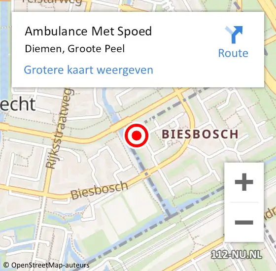 Locatie op kaart van de 112 melding: Ambulance Met Spoed Naar Diemen, Groote Peel op 2 november 2024 19:32