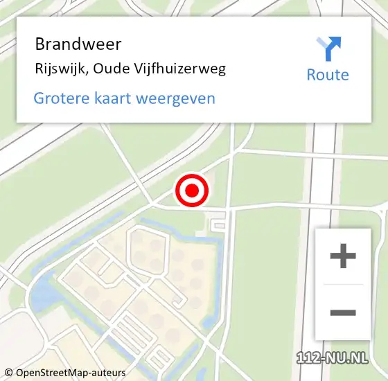 Locatie op kaart van de 112 melding: Brandweer Rijswijk, Oude Vijfhuizerweg op 2 november 2024 19:54