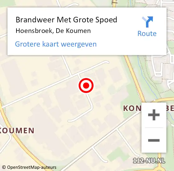 Locatie op kaart van de 112 melding: Brandweer Met Grote Spoed Naar Hoensbroek, De Koumen op 2 november 2024 20:43