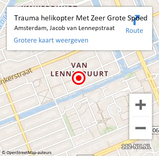 Locatie op kaart van de 112 melding: Trauma helikopter Met Zeer Grote Spoed Naar Amsterdam, Jacob van Lennepstraat op 2 november 2024 20:49