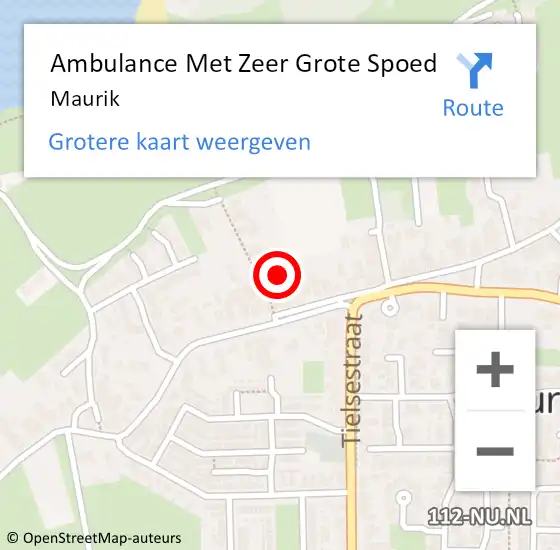 Locatie op kaart van de 112 melding: Ambulance Met Zeer Grote Spoed Naar Maurik op 2 november 2024 21:27