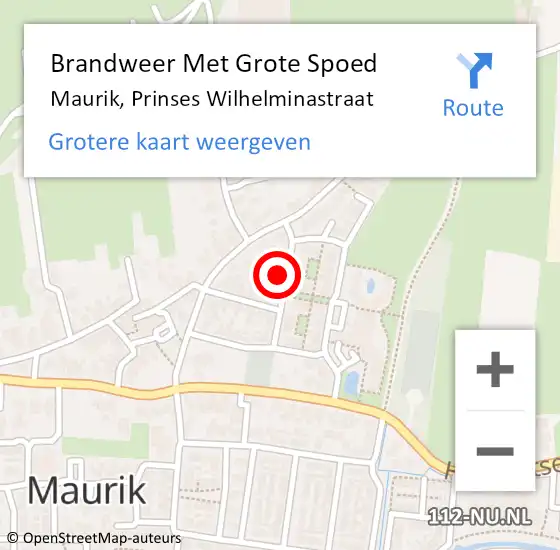 Locatie op kaart van de 112 melding: Brandweer Met Grote Spoed Naar Maurik, Prinses Wilhelminastraat op 2 november 2024 21:28