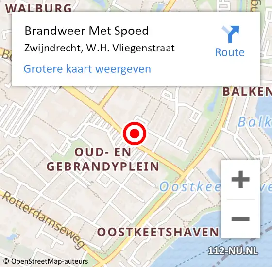 Locatie op kaart van de 112 melding: Brandweer Met Spoed Naar Zwijndrecht, W.H. Vliegenstraat op 2 november 2024 21:38