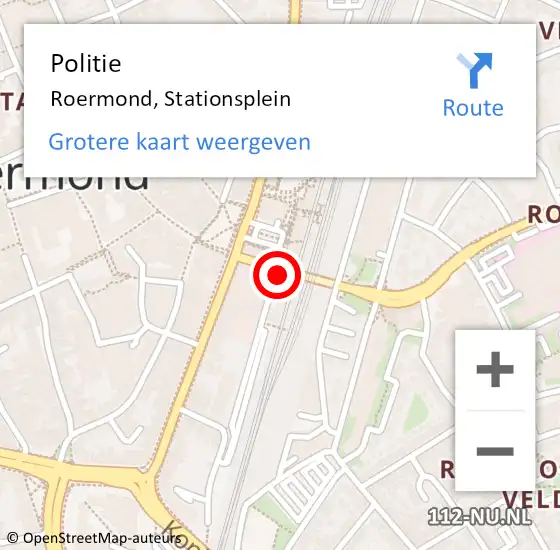 Locatie op kaart van de 112 melding: Politie Roermond, Stationsplein op 2 november 2024 21:43