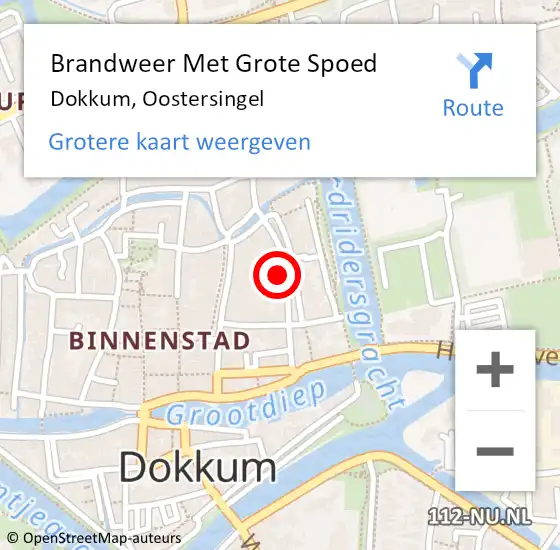 Locatie op kaart van de 112 melding: Brandweer Met Grote Spoed Naar Dokkum, Oostersingel op 2 november 2024 21:43